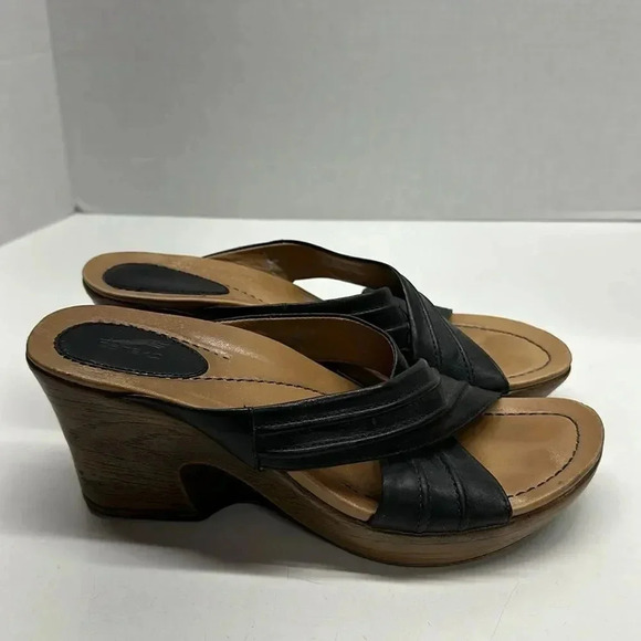 Dansko Open Toe Wedges Heeled Flip Flop Sandals Leather Criss Cross Size 41 10.5 - Picture 1 of 15